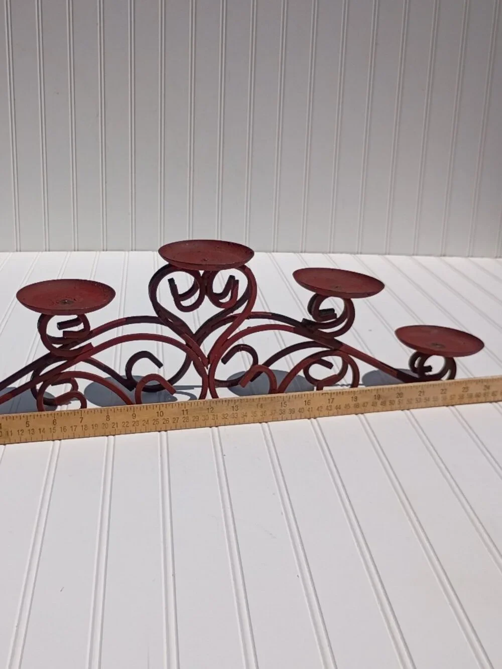 Wrought Iron Candelabra Scrollwork Centerpiece Primitive Candle Holder Farmhouse